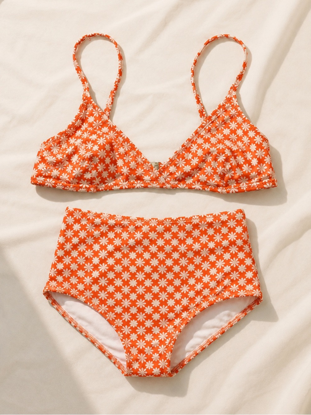 Dodo Bar Or Orange White Daisy Floral High Waist Bikini Set Retro Swimwear